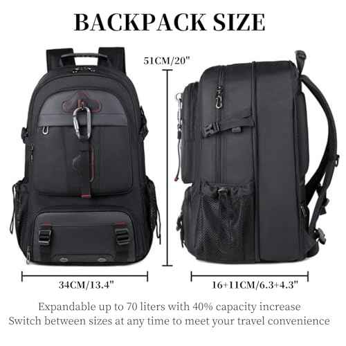 Travel Backpack 50L, 17 Inch Laptop Backpack for Men Women, Large Waterproof Carry On Backpack, TSA Friendly Flight Approved Anti-Theft Backpack with USB Interface & Shoe Compartment, Black