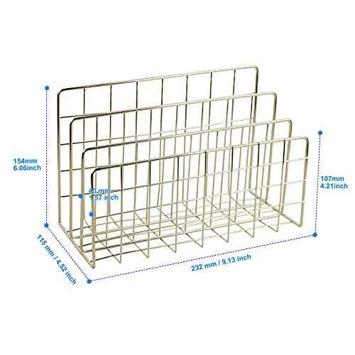 Desktop Mail Organizer File Organizer Metal Wire Mail Sorter Letter Organizer Magazine Rack for Letters, Mails, Books, Postcards, Brochures, Mail Holder (3 Slot, Gold)
