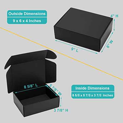Mcfleet 9x6x4¡± Black Shipping Boxes - 24 Pack Corrugated Cardboard Mailing Box Packaging for Small Business - Tab Locking Literature Mailer Flat Empty Gift Packing Supplies