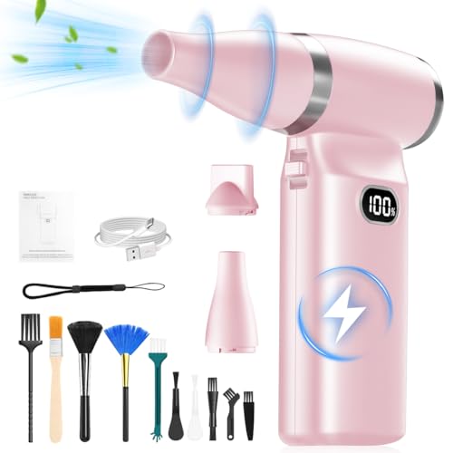 Compressed Air Duster-Stepless Adjustable 110000RPM Electric Mini Air Dust Remover with LED Light, Rechargeable Cordless Canned Blower Fan for PC Keyboard Cleaner Car Cleaning Kit Home Office