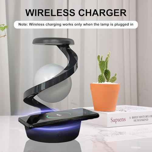 LED 360¡Æ Spiral Rotating Desk Lamp with Wireless Charger, Modern Table Lamp, Cordless Desk Lamp Rechargeable, Multicolor LED Levitating Night Light