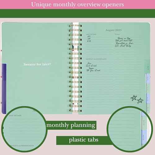 kate spade new york Daily Planner 2025-2026 Mega Agenda August 2025- December 2026, Hardcover Weekly and Monthly Spiral Planner with Stickers (Charmed Bookshelf Blue)
