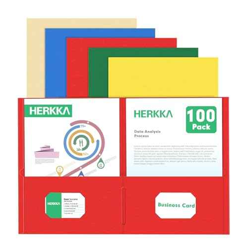 Two Pocket Folder, HERKKA 100 Pack 2 Pocket Folders, Letter Size Paper Folders Designed for Office and Classroom Use, Assorted 5 Colors