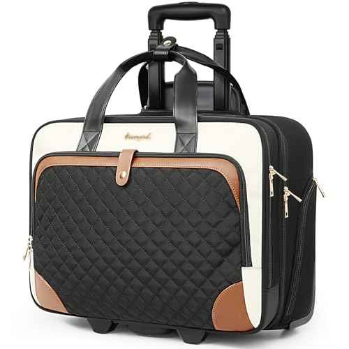 Rolling Laptop Bag, Rolling Briefcase for Women with Waterproof Pocket, 17.3 Inch Computer Bag, Underseat Carry On Luggage with Wheels for Work Travel Business, Lightweight Beige Brown