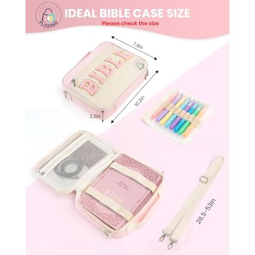 Bible Cover Case for Women, Large Chenille Letter Bible Bag with Shoulder Strap,Pink Bible Carrying Tote Bags for Bible Study Accessories, for Women Lady Teen Grils