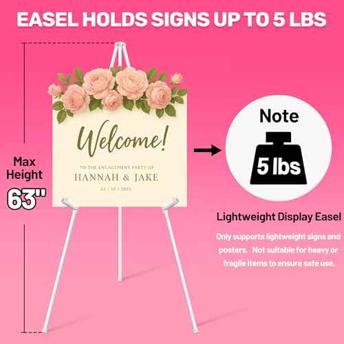 3 Pack White Easel Stand for Sign & Poster - 63" Adjustable Metal Easels for Wedding Welcome Sign, Painting, Canvas, Art Display - Portable Folding Tripod with Carry Bag, Holds 5 Lbs