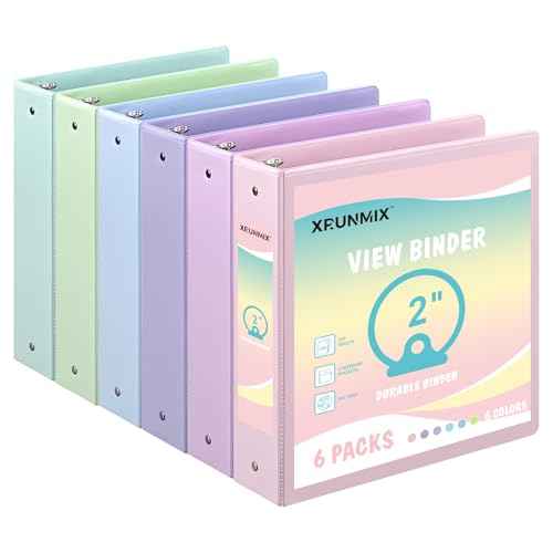 2-inch 3-Ring Binder with Pockets, Basic Binders 2'' Pastel Color Binders, Holds Letter Size 8.5'' x 11'', 450 Sheet Capacity, Bundle 6 Pack for Back to School (2- Inch)