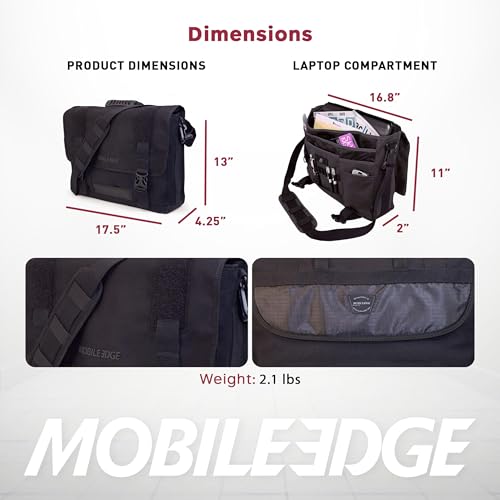 Mobile Edge ECO Laptop Messenger Bag for Men and Women, Fits Up To 17.3 Inch Laptops, Travel Work Computer Bag, Cotton Canvas, Padded Pockets, Black
