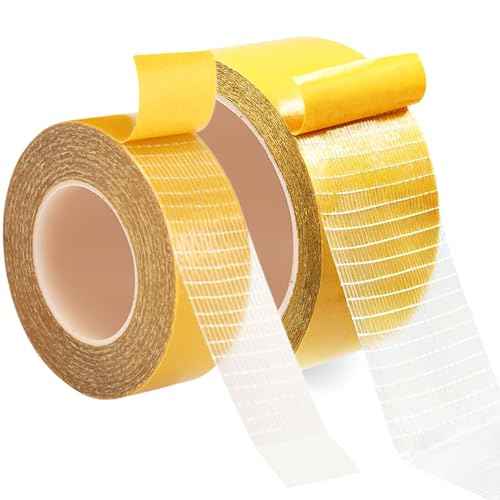 Double Sided Fabric Tape Heavy Duty, Hem Tape No Sew No lron for Pants, Curtains, Dresses, Jeans, 1inch+2inch x 39FT Strong Mounting Tape for Carpet Fixed, DIY Crafts