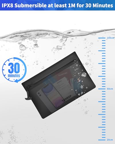 TUNROP Small Waterproof Document Bag 11.8x8.2" 1-Pocket Black with Waterproof Zipper