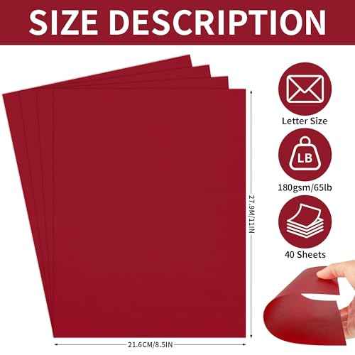 Uncle Paul 40 Sheets Christmas Red Cardstock - 8.5'' x 11'' Double-sided Cover Card Stock 65lb Printer Paper Perfect for Scrapbooking, Crafts, Business Cards 180gsm UAP25RE040