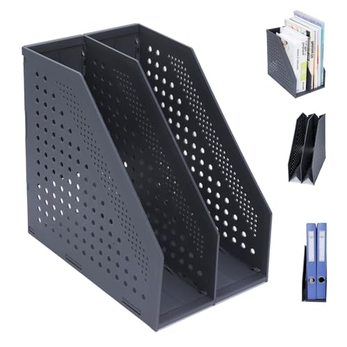 Fretonba Collapsible 2-Compartment Magazine File Holder - Dark Gray
