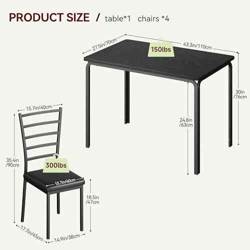 GarveeHome5-Piece Kitchen Dining Room Table Chair Set for Small Space, Indoor Modern Dinette Set for 4, Square Dinner Table Set for Dinette, Breakfast, Dark