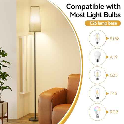 SUNMORY Floor Lamps for Living Room/Bedroom/Office, Standing Lamp with Remote Control, Dimmable Tall Lamp, Suitable for Modern/Boho/Farmhouse and Other Home Decor Styles, Black+Gray Lampshade
