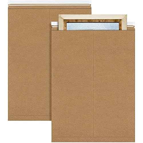 Natural Brown Kraft Rigid Mailers, 20 x 27 Inches. Pack of 5 Paperboard Envelopes. Sturdy Stay Flat Mailers with Self-Seal Closure. Recyclable Hard Envelopes for Mailing. Stayflat Mailer