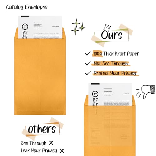 ACSTEP 6x9 Catalog Envelopes 50 Pack Brown Kraft Self-Seal Mailing Envelopes