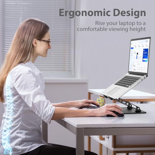 Gogoonike Classic Black Adjustable Laptop Stand - Ergonomic Metal Riser for Desk, Supports 17.6 lbs