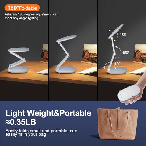 Akejrym White Rechargeable LED Desk Lamp - Foldable, Dimmable Office & Home Light