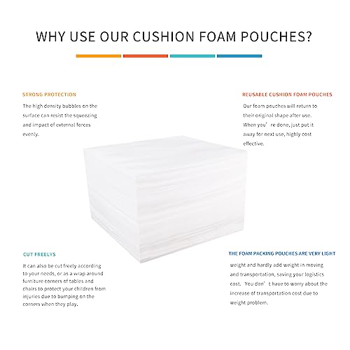 Moving Supplies, 16"x16" 50 Pack Cushion Foam Pouches, Packing Supplies for Moving and Storing, Foam pouches for Packing Dishes, Glasses, Cups. (16''x16'' 50pc Foam Pouches)