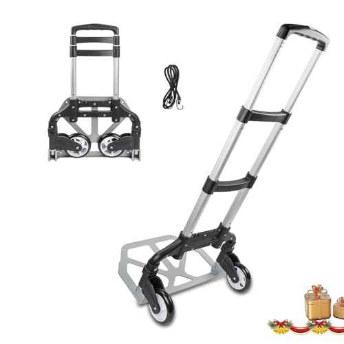 Folding Hand Truck Dolly, Aluminum Portable Foldable Dolly Cart, 200 lbs Capacity Collapsible Hand Cart with Wheels, Ideal for Shoping, Office, Travel, Moving, Black