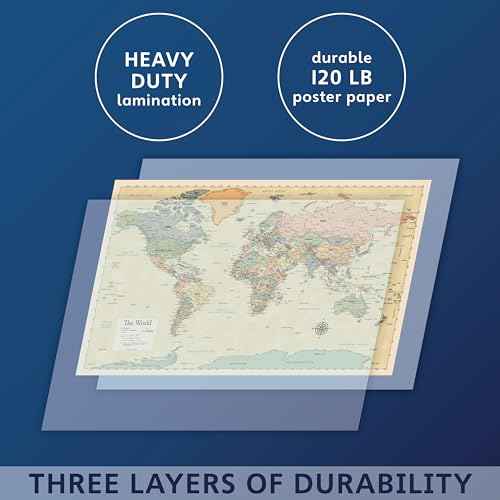 2 Pack - Laminated World Map & US Map Poster Set - Wall Chart Map of the World & United States - Made in the USA [Yellow]