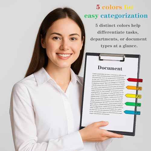 5 Pack 500 Pcs Sign Here Sticky Tabs, Multicolor Sign and Date Post It Flags, Signature Tabs, Initial Here Post It Flags, for Notary, Office, Books, Documents (500pcs)
