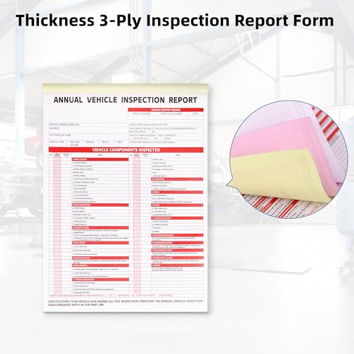 REKZOWN 15-Pack Annual Vehicle Inspection Report Forms with 3-Ply Carbonless Paper & FMCSA Labels