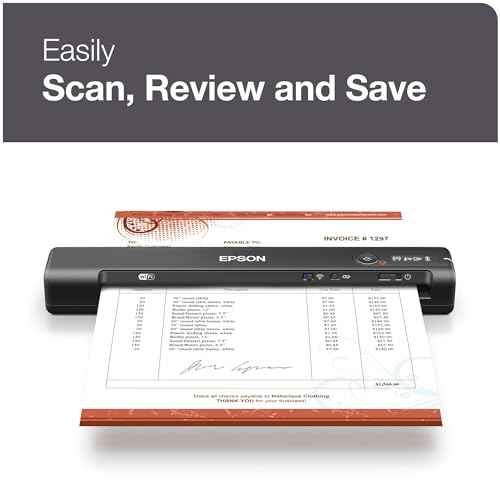 Epson Workforce ES-60W Wireless Portable Sheet-fed Document Scanner for PC and Mac 10.7" x 1.9" x 1.4"