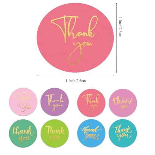 500Pcs Thank You Stickers 8 Designs 1 Inch Gold Foil Thank You Sticker for Packaging Thank You Stickers for Small Business Thank You Label Stickers Self-Adhesive Labels for Envelopes,Gift Wrap, Craft