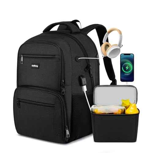 17.3 Inch Laptop Backpack Insulated Cooler Backpack with Lunch Box,Lunch Bookbag for Men Teens Boys School Work Picnic College Travel,Computer Bag Meal Prep with USB Charging Port,Black