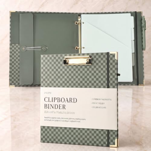 ZICOTO Sage Aesthetic Clipboard Binder with Dividers – 3 Ring Organizer