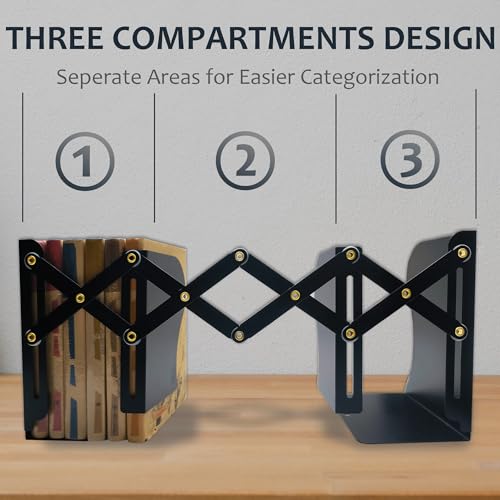 Yuetshuni Black Adjustable Metal Bookends for Heavy Books, 19-inch