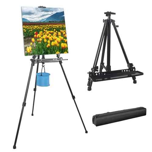 YDisplay Artist Easel Stand for Painting with Organizer Tray,Aluminum Easel with Carry Bag for Indoor Outdoor Perfect for Adults & Kids,Black
