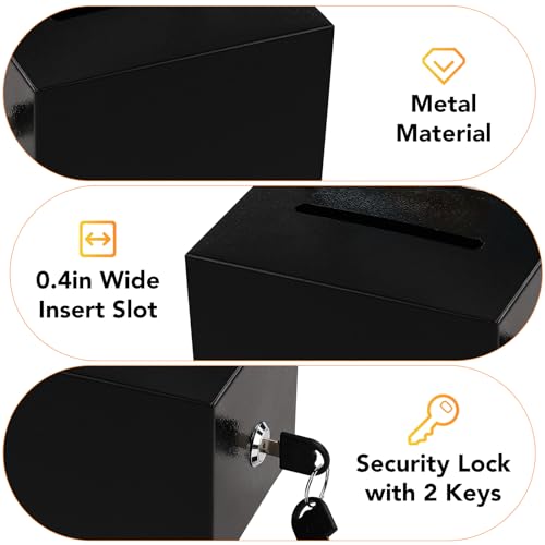 LINSIRON 3 Pack Metal Suggestion Boxes with Lock & Detachable Sign, 6.3x4.7x3.9 Inch