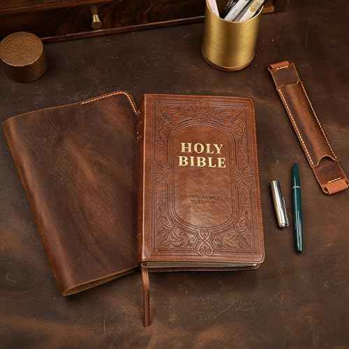 Full grain leather Bible cover case compatible with Giant Print Full-size KJV Holy Bible, For Full Size GP Editions bible/King James Version ONLY fits 9.7" x 6.7" x 1.5".