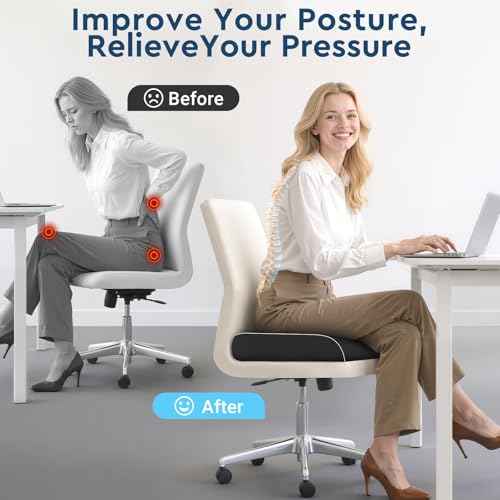Seat Cushion, Memory Foam Office Chair Cushions for Long Sitting Hours, Chair Pad for Sciatica, Coccyx, Tailbone, Hip Pain & Pressure Relief, Office, Home,Car Seats,Airplane, Black/X-Large