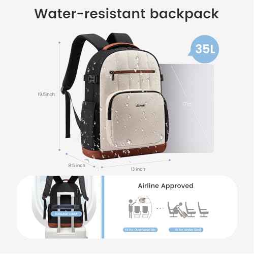 LOVEVOOK Laptop Backpack Women with Pouch Pocket for Large Capacity Cup,17 Inch Lightweight Puffer Computer Laptop Bag Travel Backpack Purse for Work College Teacher Personal Item,Black-White-Brown