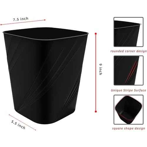 DAJITRE Small Plastic Trash Can Wastebasket Recycling Bin for Bathroom, Dorm, Bedroom£¬Home Office, Garbage Can for Bedroom, Kids Room (1, Black)