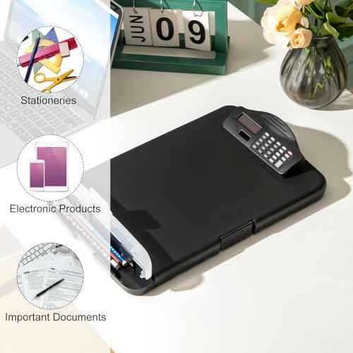 Geyoga 2 Packs Calculator Clipboard with Storage 14 x 10 x 2.6 Inches File Folder Plastic Storage Clipboard Letter Size File Folder with Low Profile Clip for School Classroom Office