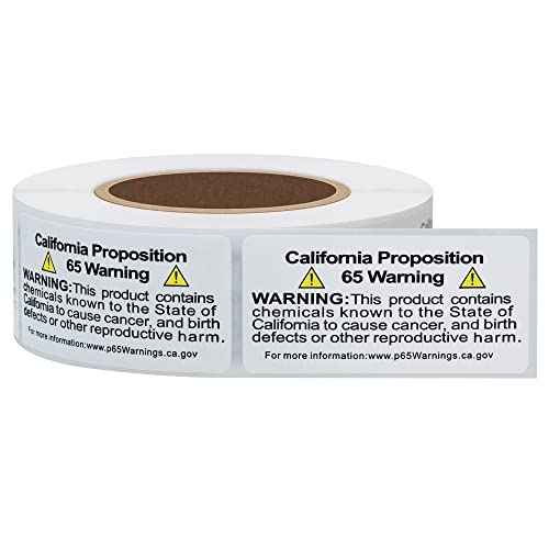 California Prop 65 Warning Labels, 1¡¿2 Inch P65 Health Consumer Alert Sign Chemical Safety Self Adhesive Stickers - 500 Labels Per Roll (10 Rolls)