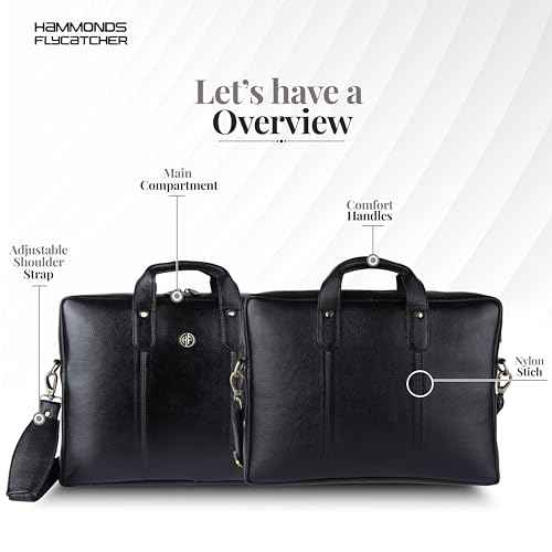 HAMMONDS FLYCATCHER Genuine Leather Office Bag for Men - Laptop Bag for Men - Padded Laptop Compartment, Fits 14 Inch Laptop - Adjustable Strap, 1 Year Warranty - Office, Travel, Daily Use, Super