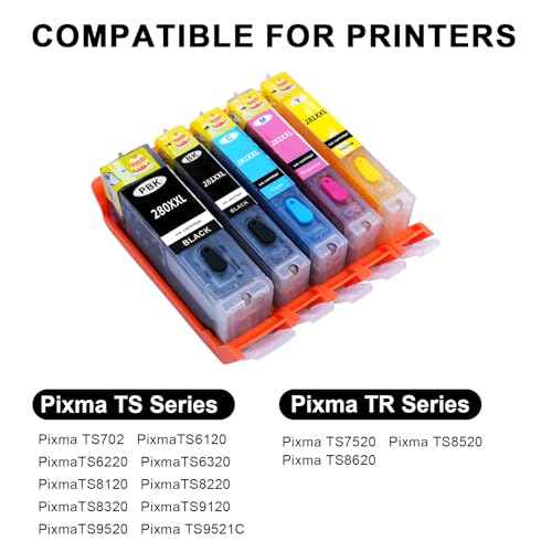 280XL 281XL RefillableInk Cartridges Compatible for TS702 TS702a for PIXMA TR8620 TR8620a TR8520 TS6120 TS6220 TR7520 TS8120 TS8220 TS9120 TS9520 TS9521C