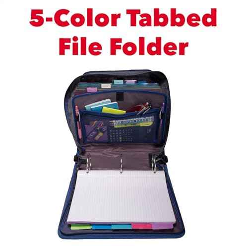 Case-it Mighty Zip Tab School Zipper Binder | 3-Inch O-Rings, 600-Sheet Capacity, 5-Subject Expanding File Folder, Multiple Pockets & Storage Organizer, Shoulder Strap | D-146 Light Blue Daisy