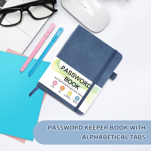 MOSA BEAR Dark Blue Password Keeper Book with Alphabetical Tabs, 4.3x5.7 inch Compact Password Notebook for Seniors and Secure Login Records