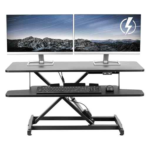 VIVO 36 inch Electric Motor Desk Converter, Height Adjustable Riser, Sit to Stand Dual Monitor and Laptop Workstation with Wide Keyboard Tray, Black, DESK-VE36B