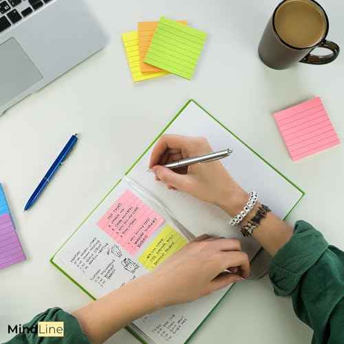 12 Pads Lined Sticky Notes - Self-Stick Notes 3x3 Inches - 6 Bright Colors, Smooth Writing, Smart Adhesive - Bulk Easy Post Notes for Office, School, Study, Home