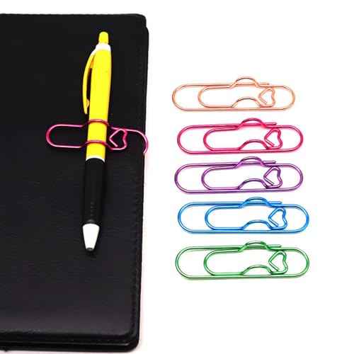15 Pcs Metal Pen Holder Clips for Notebook, Planner Accessories, Heart Paper Clips