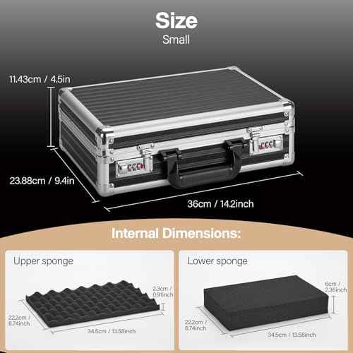 Combination Lock Box - Locking Storage Case with Customizable Foam, 14.2" Portable Lockable Case for Personal Items, Valuables, Documents, Briefcase for Jewelry, Cash, Medications, Black