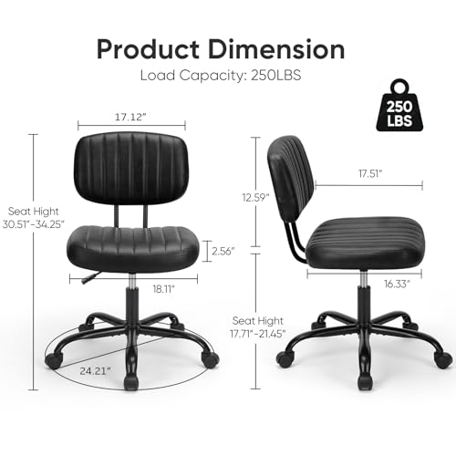 DUMOS Black Ergonomic Office Chair with Lumbar Support - Space Saving Desk Chair
