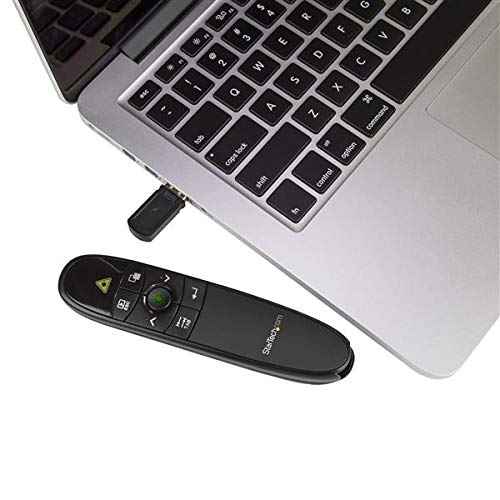 StarTech.com Wireless Presentation Remote with Green Laser Pointer - 90 ft. (27 m) - USB Presentation Clicker for Mac and Windows, TAA (PRESREMOTEG)